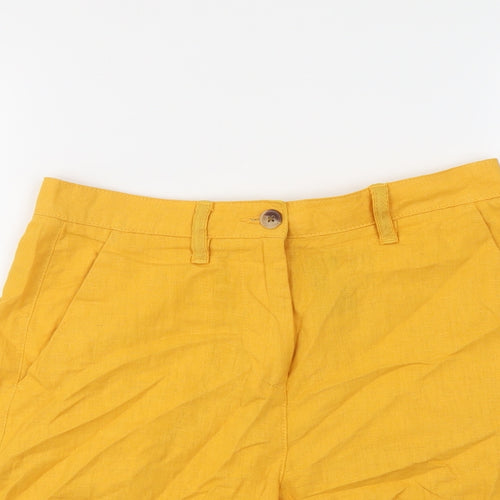 NEXT Womens Yellow Linen Chino Shorts Size 10 L4 in Regular Button