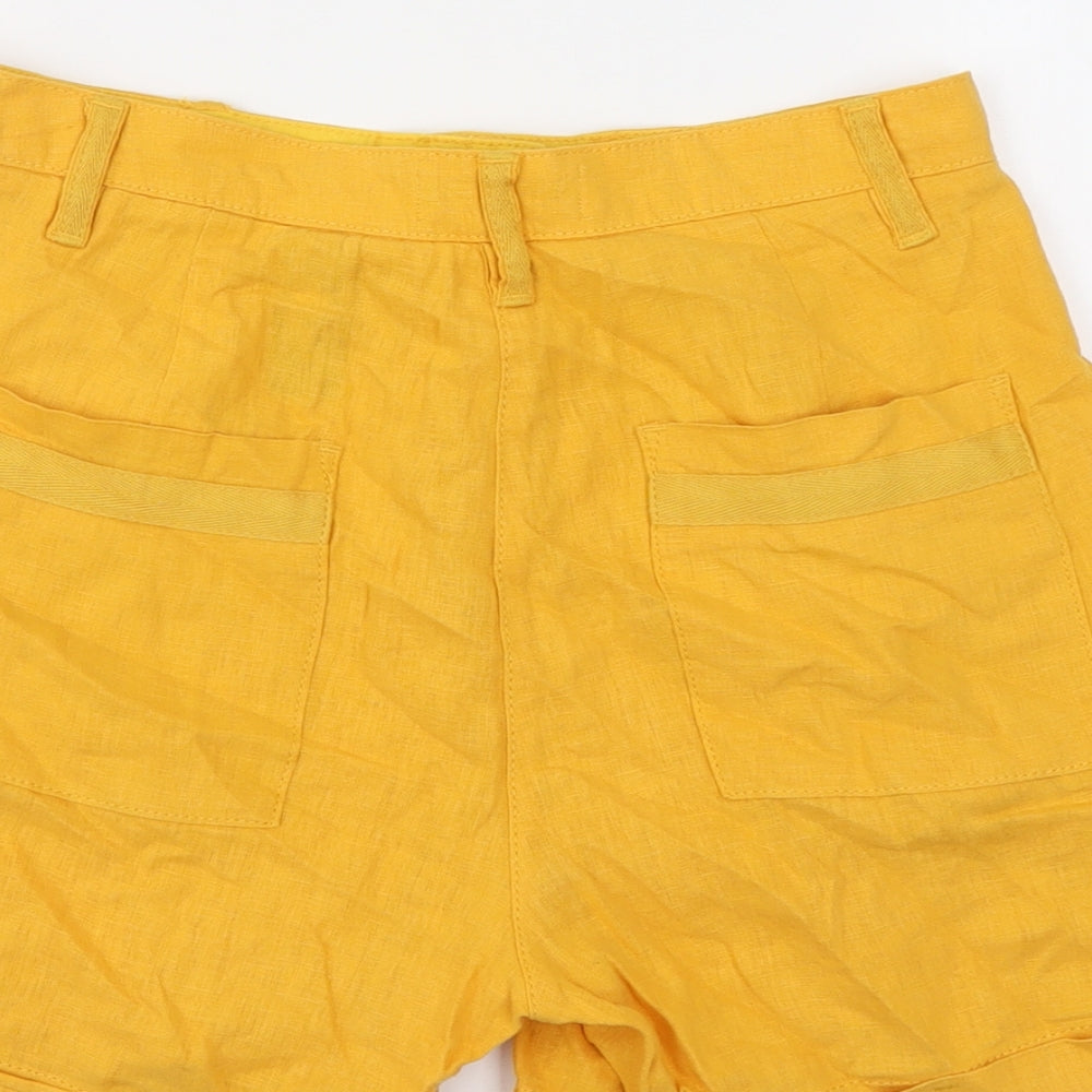 NEXT Womens Yellow Linen Chino Shorts Size 10 L4 in Regular Button