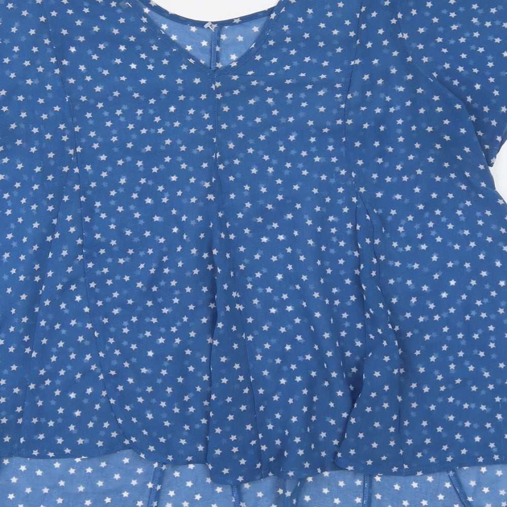 NEXT Womens Blue Geometric Polyester Basic Blouse Size 12 V-Neck - Star Print