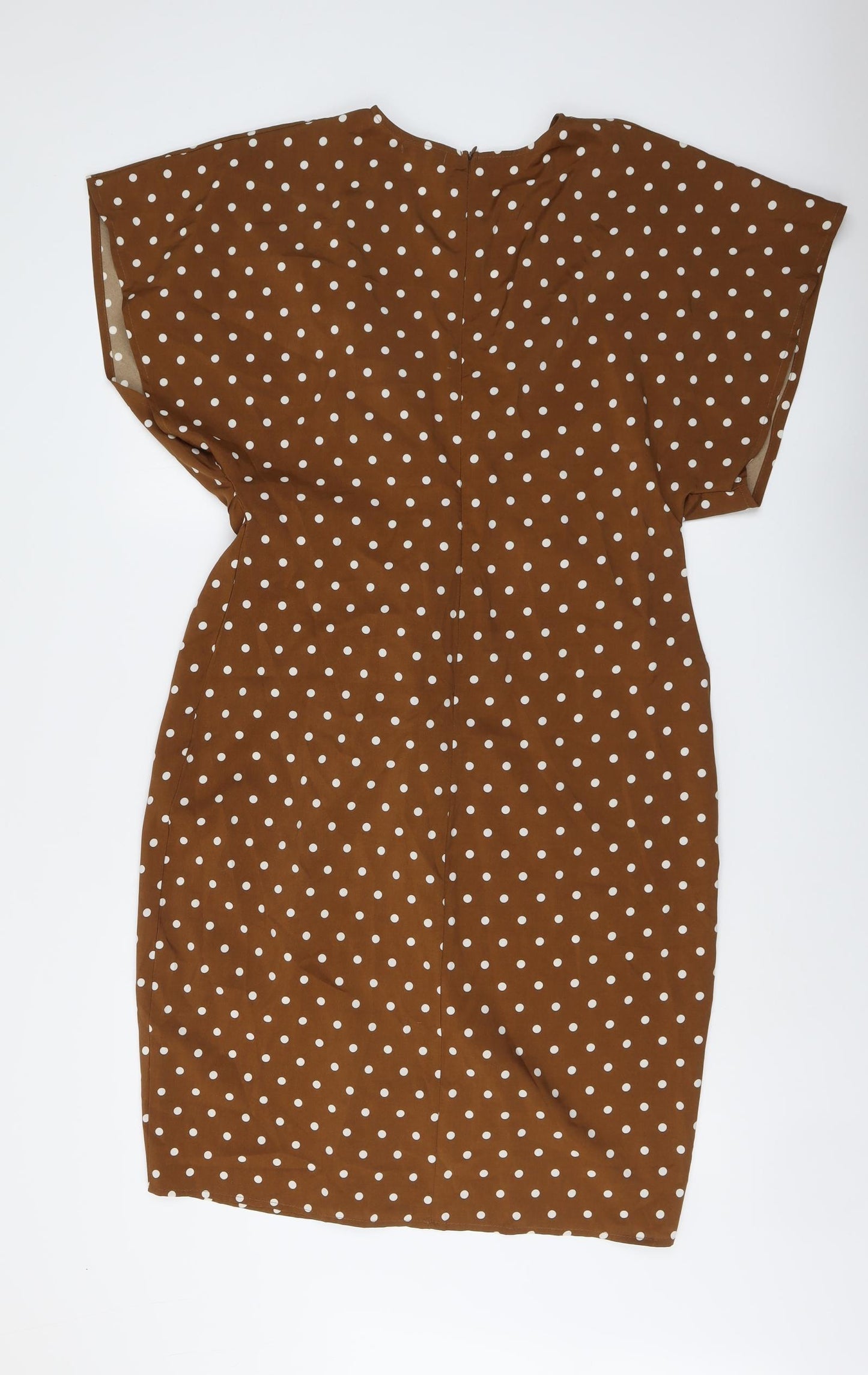 Boohoo Womens Brown Polka Dot Polyester A-Line Size 16 V-Neck Zip