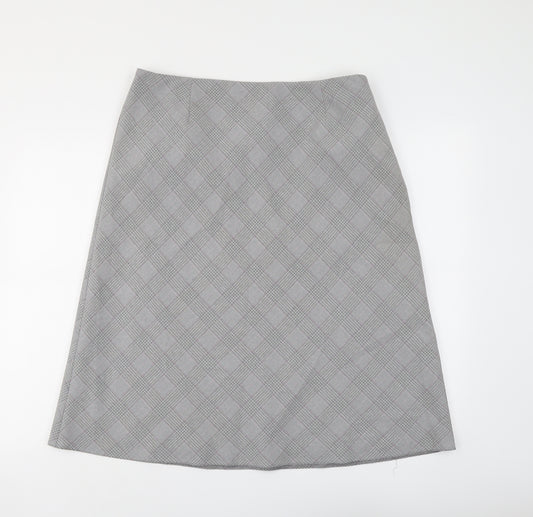 BHS Womens Grey Check Polyester A-Line Skirt Size 18 Zip