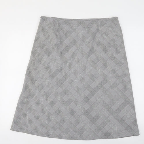 BHS Womens Grey Check Polyester A-Line Skirt Size 18 Zip