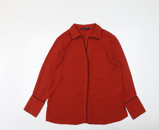 Marks and Spencer Womens Red Polyester Basic Button-Up Size 14 Collared