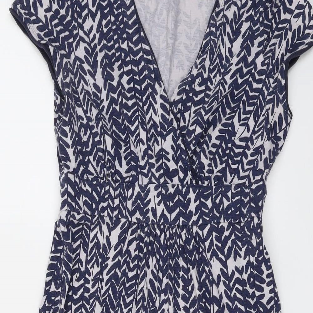Boden Womens Blue Geometric Cotton A-Line Size 10 V-Neck Pullover