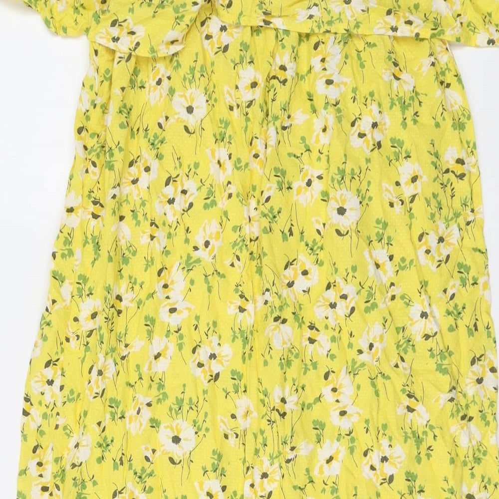 VERO MODA Womens Yellow Floral Viscose A-Line Size XL Mock Neck Pullover