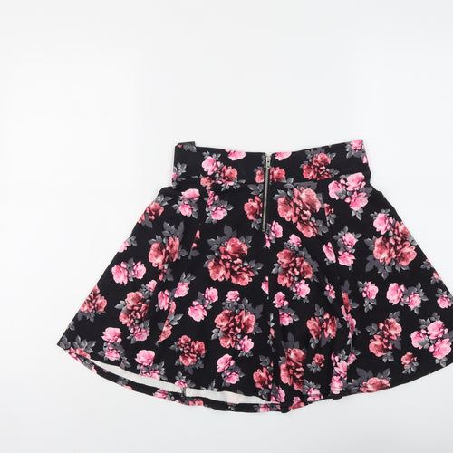 H&M Womens Black Floral Viscose Skater Skirt Size S Zip