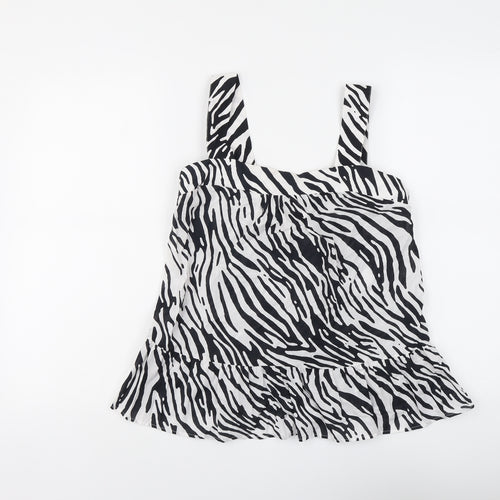Marks and Spencer Womens Black Animal Print Cotton Basic Tank Size 10 Square Neck - Zebra Print
