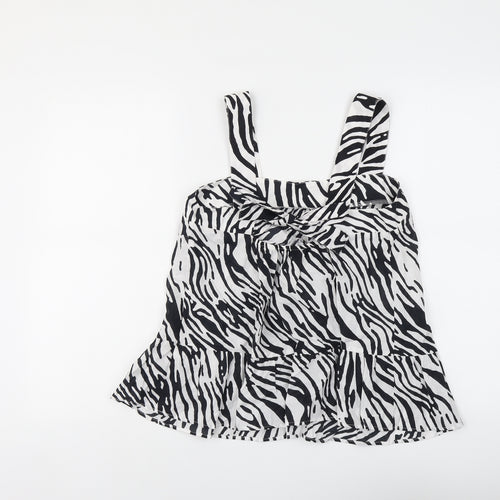 Marks and Spencer Womens Black Animal Print Cotton Basic Tank Size 10 Square Neck - Zebra Print