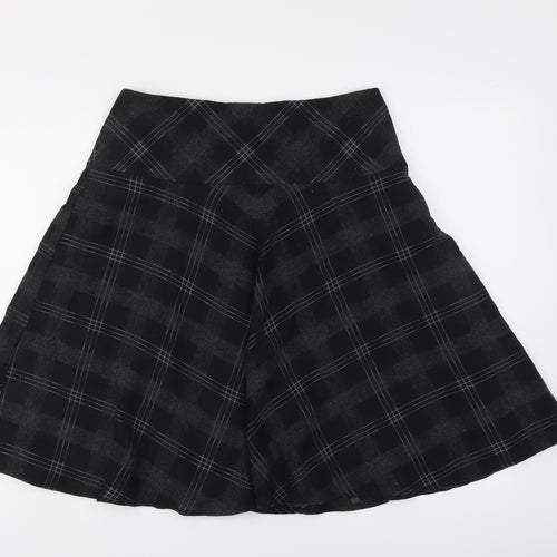 Marks and Spencer Womens Black Plaid Polyester Swing Skirt Size 12 Zip