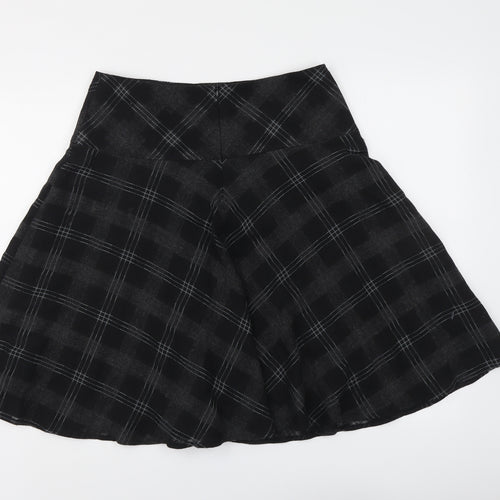 Marks and Spencer Womens Black Plaid Polyester Swing Skirt Size 12 Zip