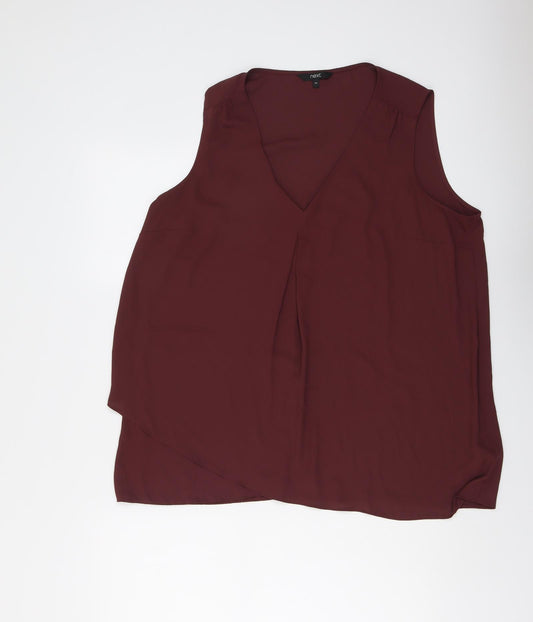 NEXT Womens Red Polyester Basic Blouse Size 20 V-Neck