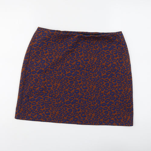 Marks and Spencer Womens Brown Animal Print Polyester A-Line Skirt Size 14 - Leopard Pattern