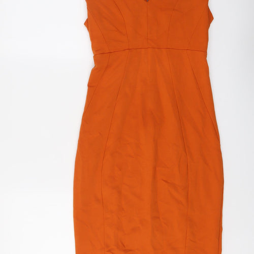 Marks and Spencer Womens Orange Viscose A-Line Size 8 V-Neck Zip
