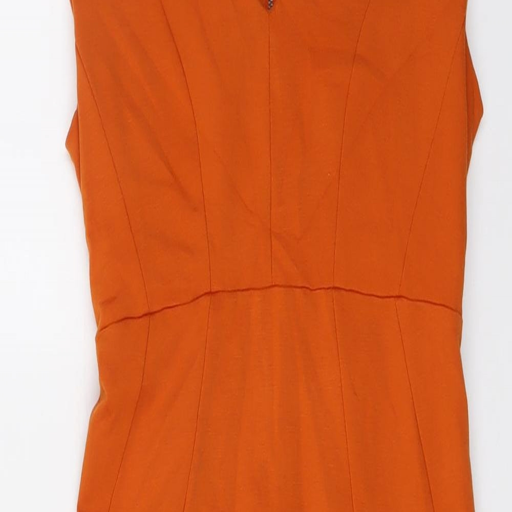 Marks and Spencer Womens Orange Viscose A-Line Size 8 V-Neck Zip