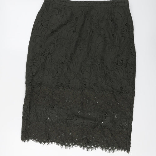 H&M Womens Green Floral Cotton A-Line Skirt Size 14 Zip