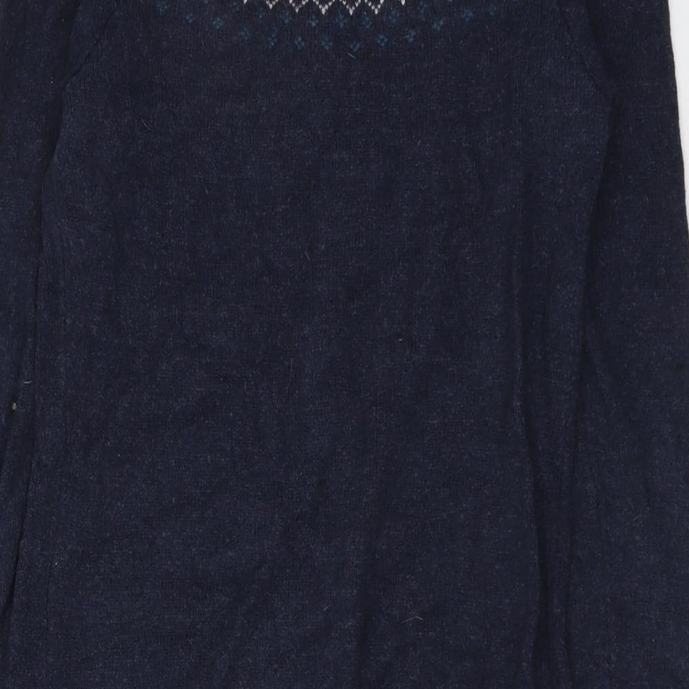 Fat Face Womens Blue Fair Isle Cotton Jumper Dress Size 10 Round Neck Pullover