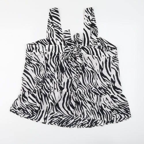 Marks and Spencer Womens Black Animal Print Cotton Basic Tank Size 22 Square Neck - Zebra Print