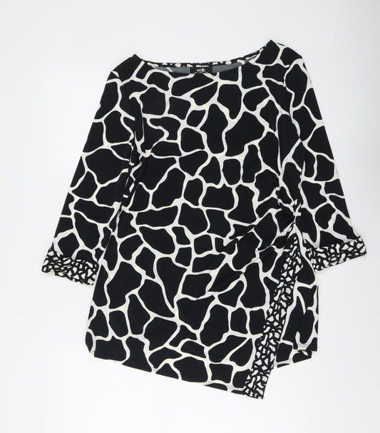 Wallis Womens Black Animal Print Polyester Basic Blouse Size 16 Boat Neck - Giraffe Print Asymmetric