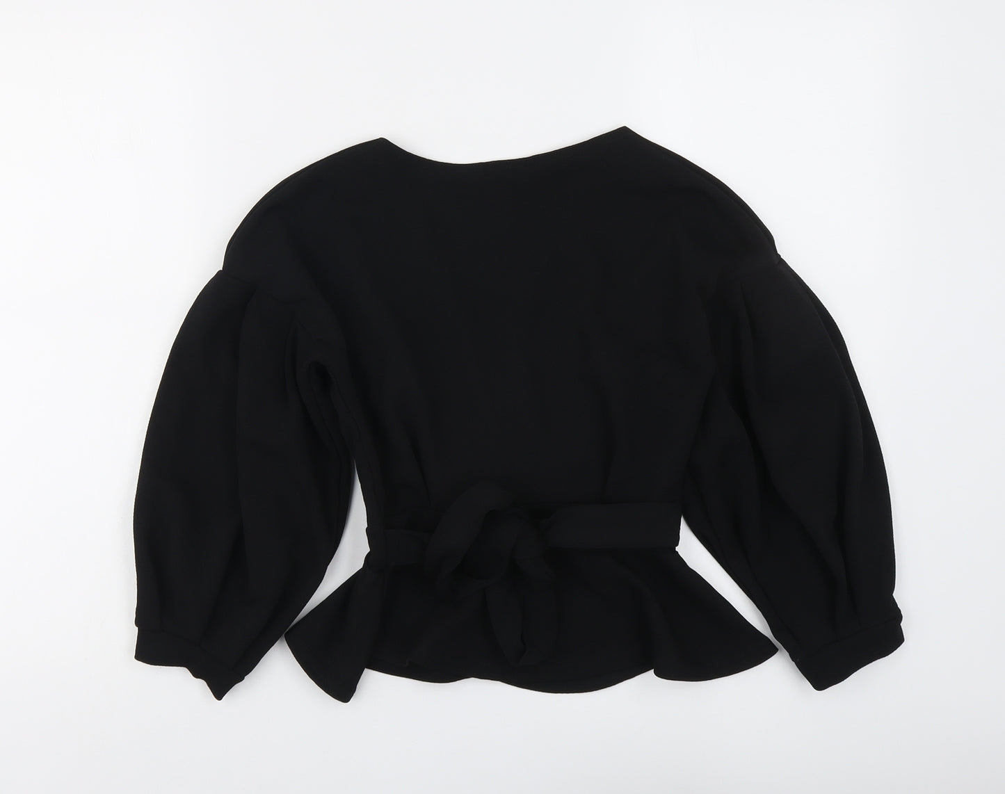 Boohoo Womens Black Polyester Basic Blouse Size 8 V-Neck - Wrap Style