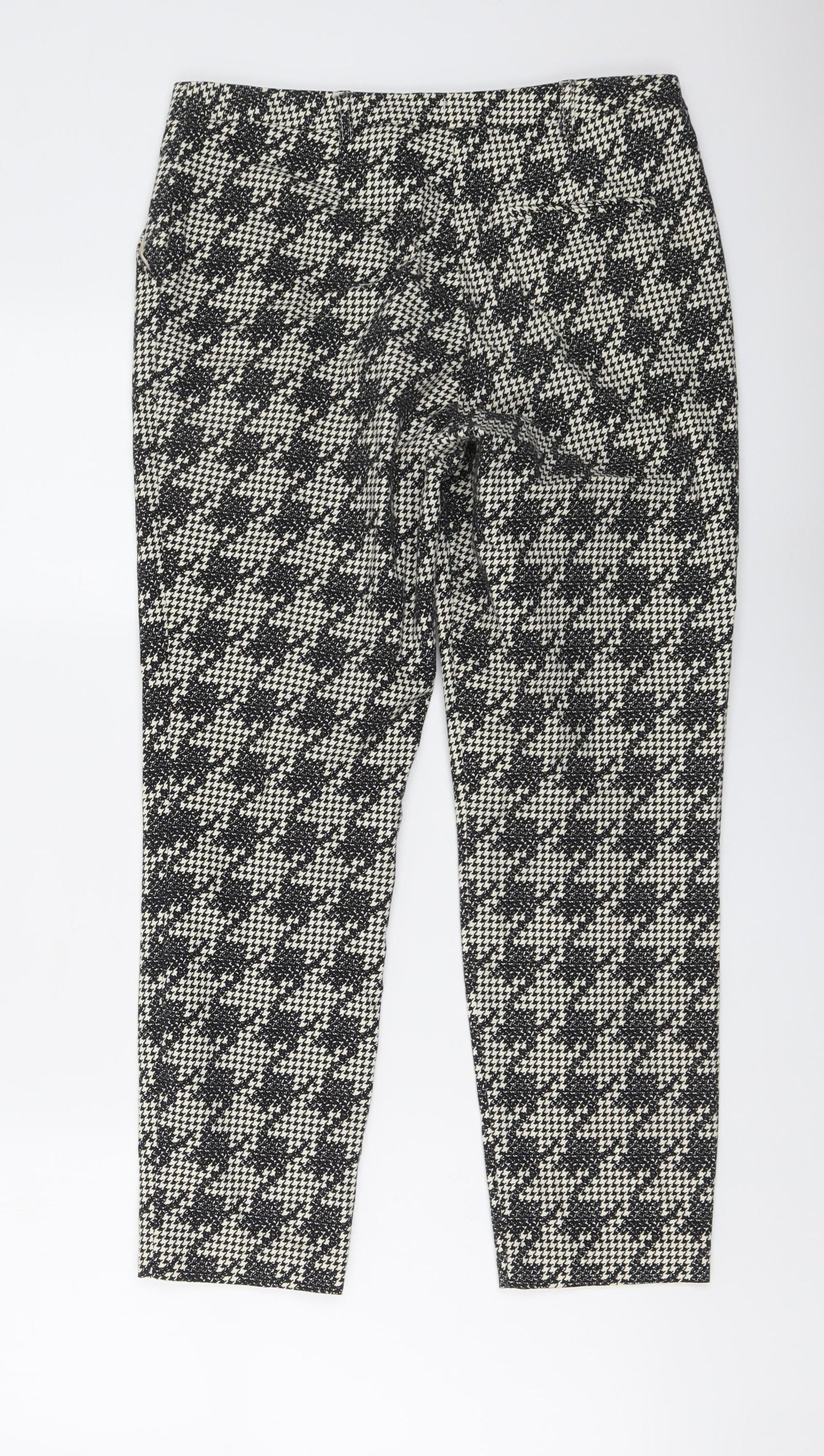 Topshop Womens Black Geometric Cotton Dress Pants Trousers Size 10 L25 in Regular Button - Houndstooth Pattern