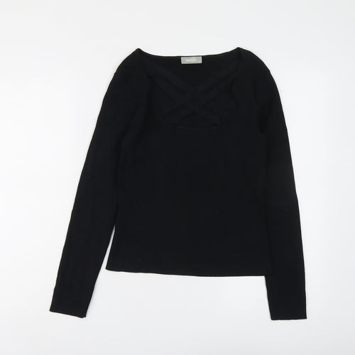 Wallis Womens Black V-Neck Viscose Pullover Jumper Size 10