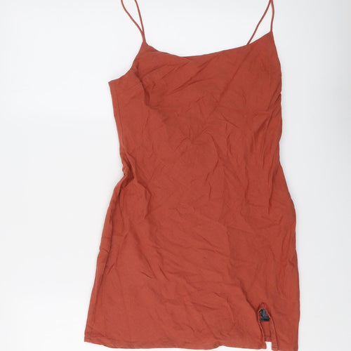 ASOS Womens Red Cotton Slip Dress Size 10 Round Neck Zip