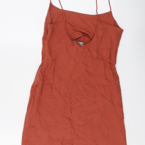 ASOS Womens Red Cotton Slip Dress Size 10 Round Neck Zip