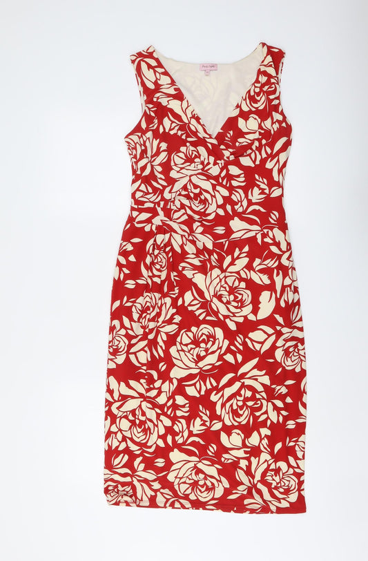 Phase Eight Womens Red Floral Polyester A-Line Size 10 V-Neck Zip
