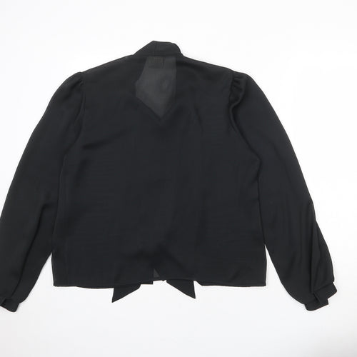 EWM Womens Black Striped Polyester Basic Button-Up Size 12 Round Neck