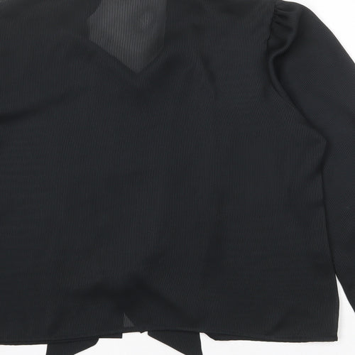 EWM Womens Black Striped Polyester Basic Button-Up Size 12 Round Neck