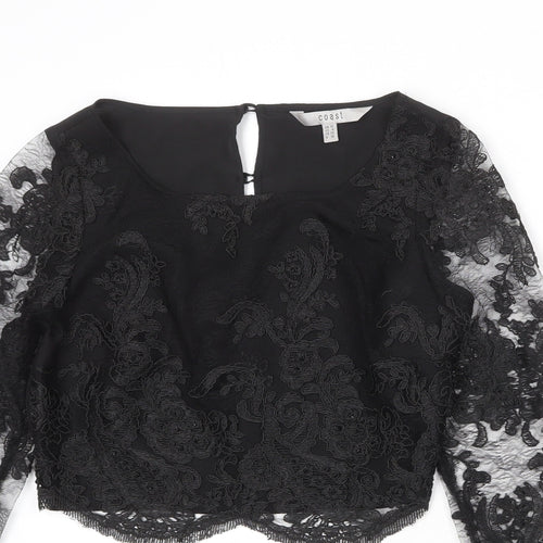 Coast Womens Black Polyester Cropped Blouse Size 10 Round Neck