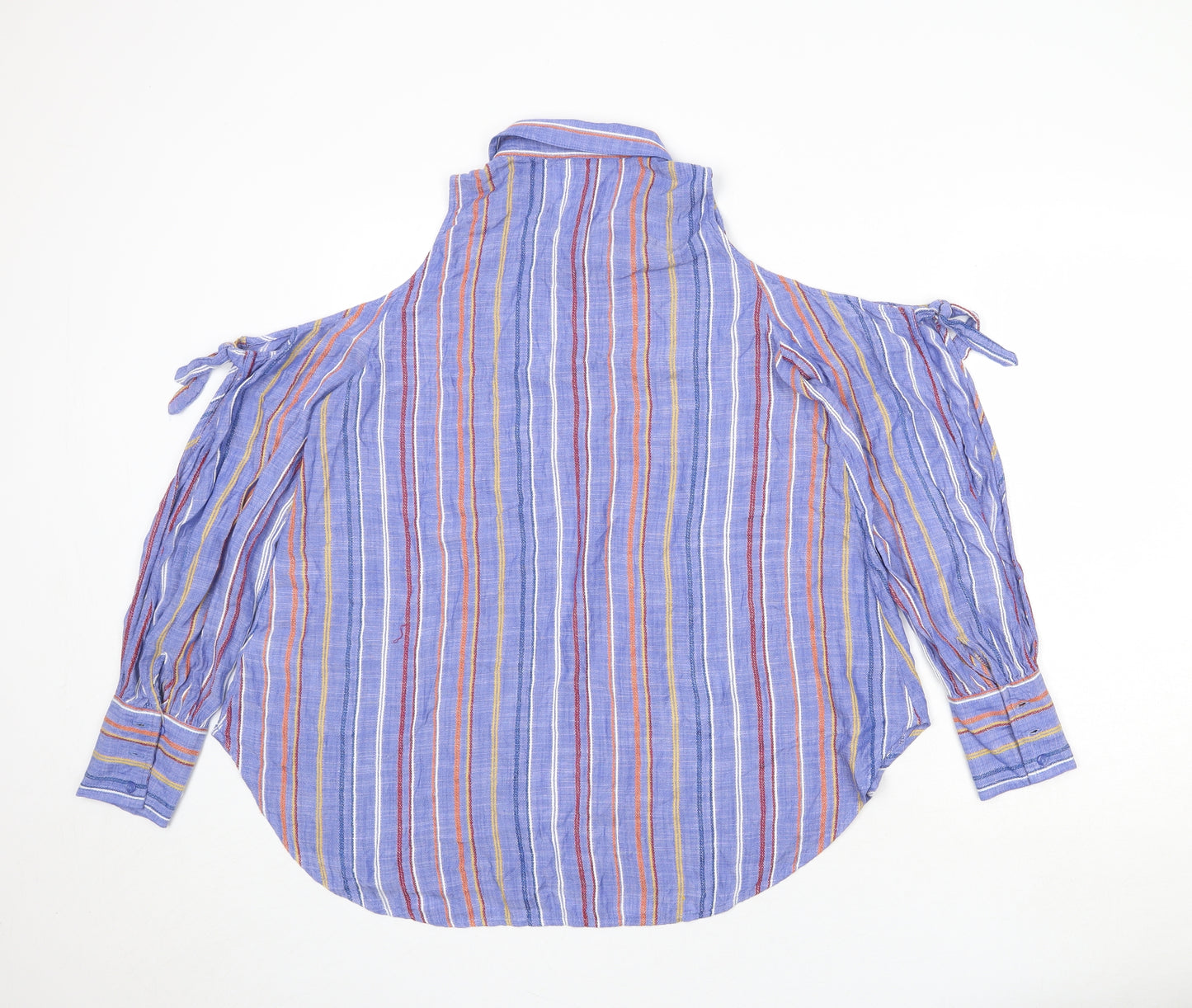 NEXT Womens Blue Striped Viscose Basic Blouse Size 12 Collared - Cold Shoulder
