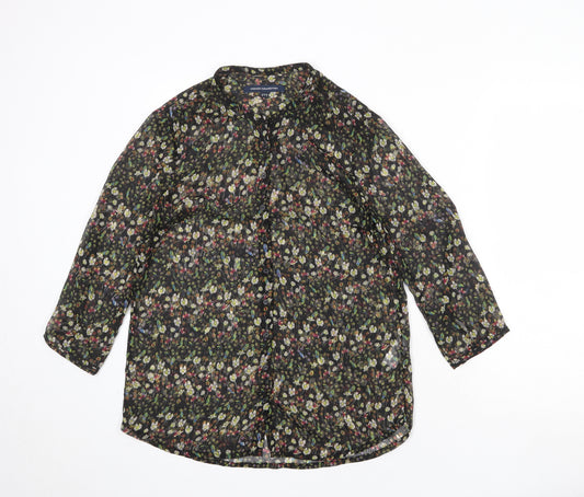 French Connection Womens Black Floral Polyester Basic Button-Up Size 10 Round Neck