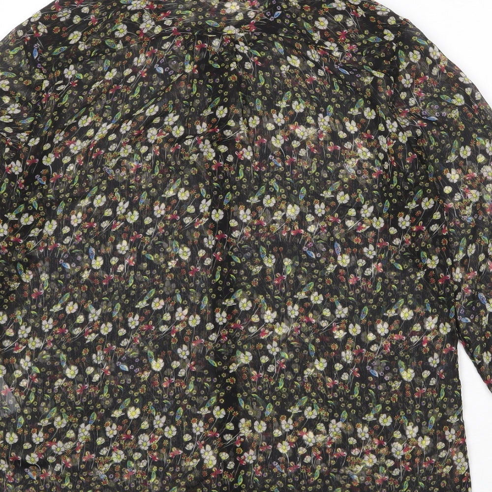 French Connection Womens Black Floral Polyester Basic Button-Up Size 10 Round Neck
