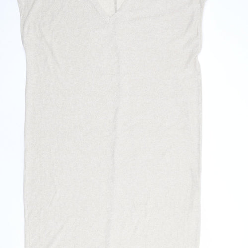 Zara Womens Beige Viscose T-Shirt Dress Size M V-Neck Pullover