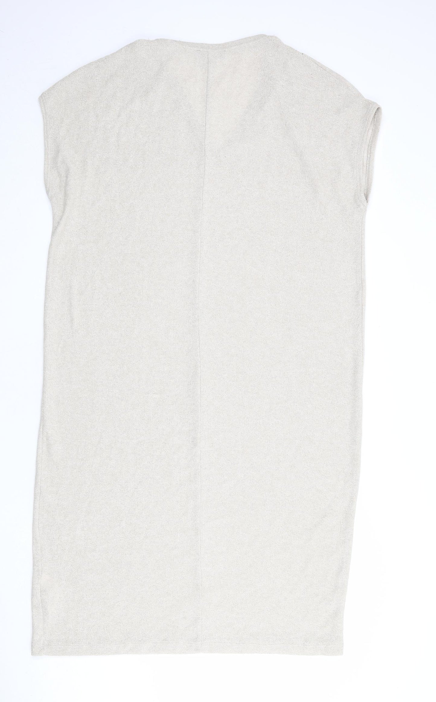 Zara Womens Beige Viscose T-Shirt Dress Size M V-Neck Pullover