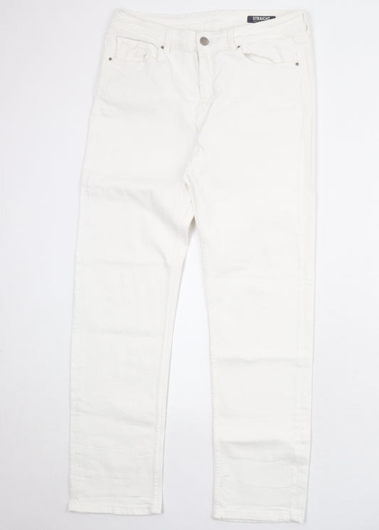 Marks and Spencer Womens White Cotton Skinny Jeans Size 14 Regular Zip