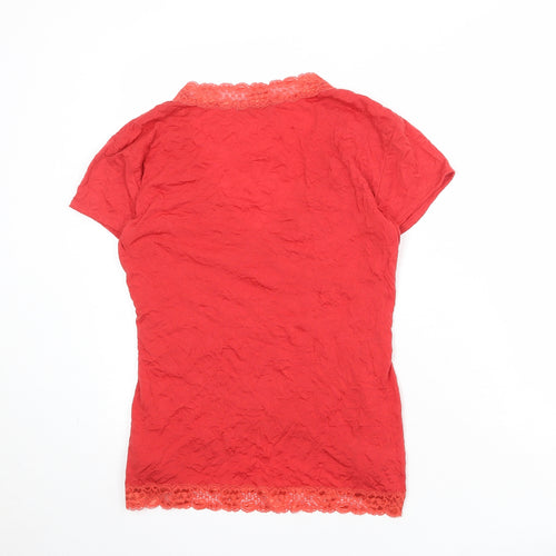 Episode Womens Red Polyester Basic T-Shirt Size 14 V-Neck - Lace Details