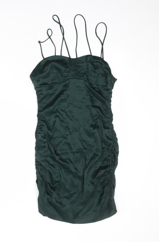 Zara Womens Green Viscose Bodycon Size M Sweetheart Zip