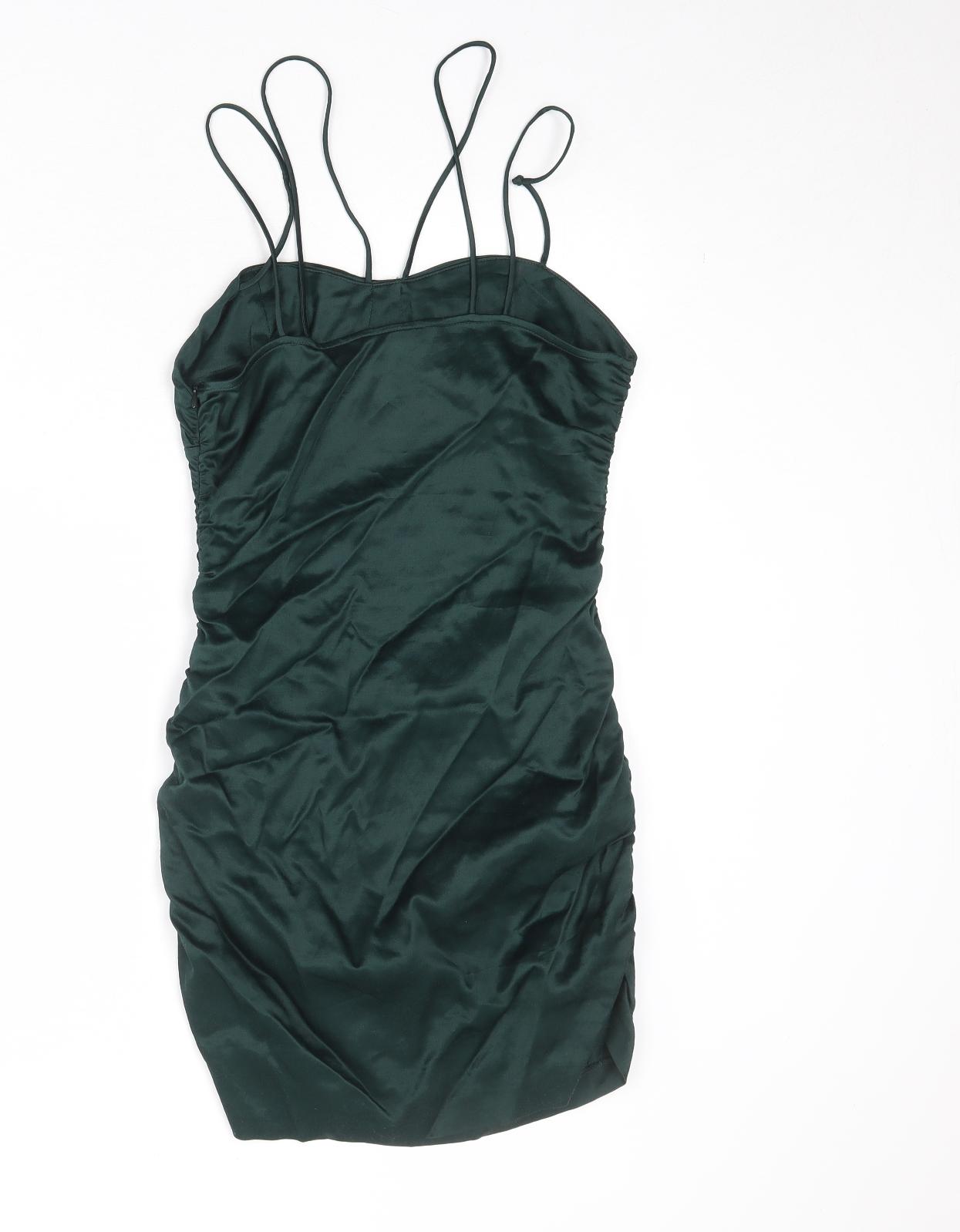 Zara Womens Green Viscose Bodycon Size M Sweetheart Zip