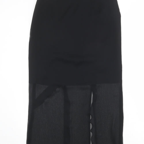 Karen Millen Womens Black Polyester A-Line Skirt Size 10 Zip - Sheer overlay