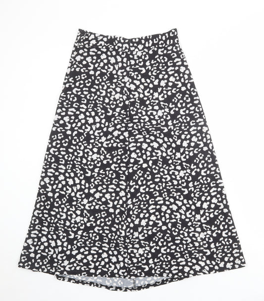 PRETTYLITTLETHING Womens Black Animal Print Polyester Peasant Skirt Size 8 Zip - Leopard Pattern