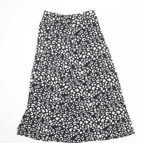 PRETTYLITTLETHING Womens Black Animal Print Polyester Peasant Skirt Size 8 Zip - Leopard Pattern