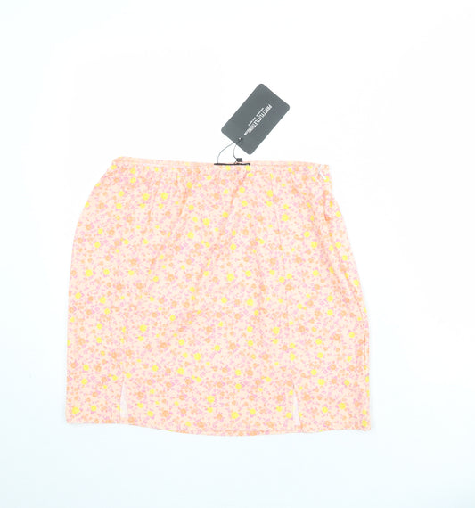 PRETTYLITTLETHING Womens Pink Floral Polyester Bandage Skirt Size 14 Zip