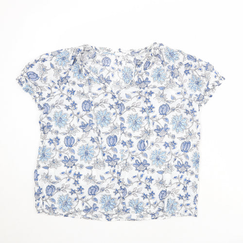 Gap Womens White Floral Polyester Basic T-Shirt Size M V-Neck