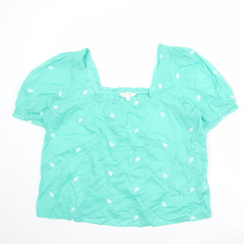 Per Una Womens Green Geometric 100% Cotton Basic Blouse Size 18 Square Neck