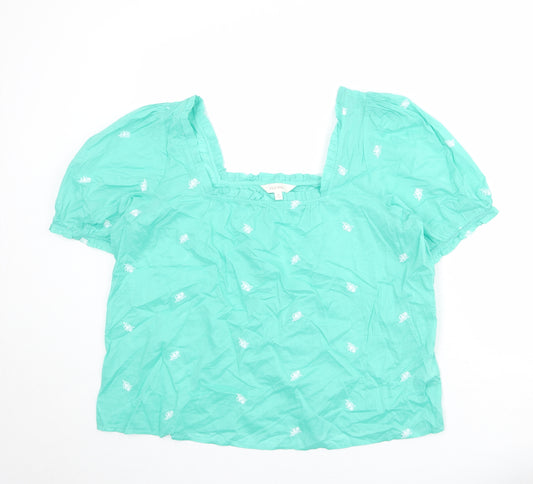 Per Una Womens Green Geometric 100% Cotton Basic Blouse Size 18 Square Neck