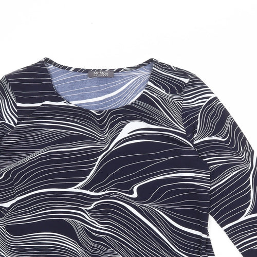 Mr Max Womens Blue Geometric Polyester Basic T-Shirt Size M Round Neck