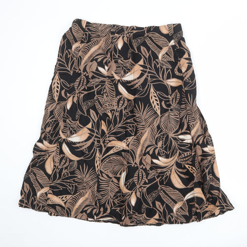 Marks and Spencer Womens Black Geometric Linen Swing Skirt Size 14 - Leaf Pattern