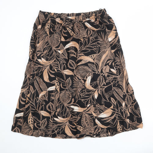 Marks and Spencer Womens Black Geometric Linen Swing Skirt Size 14 - Leaf Pattern